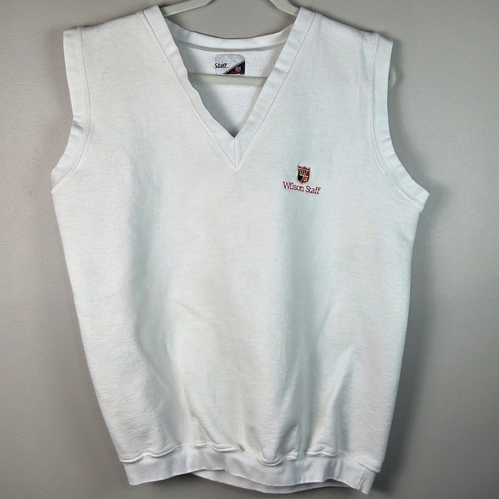 Wilson Staff Sweatshirt Vest Men L White Excellent Vintage Golf V-Neck Pullover